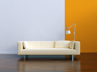 white Couch to face a blank wall