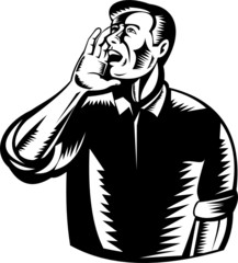 Male worker shouting or calling at you