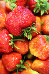 Fresh strawberry as background or wallpaper. Selective focus.