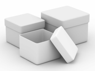 Three boxes on white background. Isolated 3D image