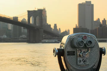 Fotobehang New York Verrekijker - Brooklyn Bridge