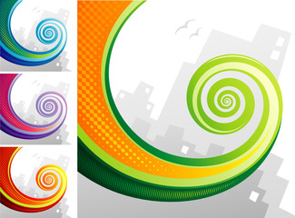 Spiral chameleon tail with city background. Vector layered. © yewkeo