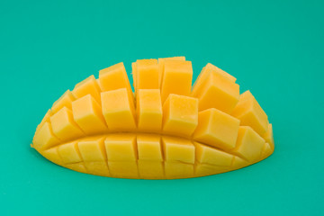 Ripe mango on a green background