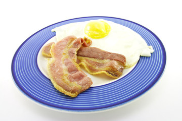 Bacon and Eggs on a Blue Plate
