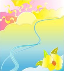Fototapeta na wymiar Abstract illustration of flower and river