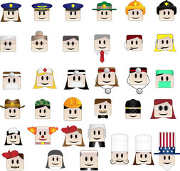Set of 34 icons representing different professions