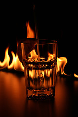 Glass on bar rack in fire