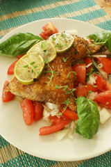 organic tomato salad with roasted chicken and lime
