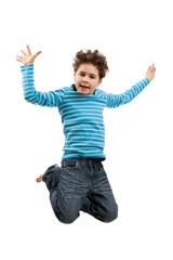 Boy jumping isolated on white background