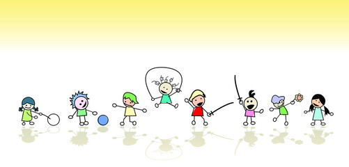 Kids playing in the sun, vector art