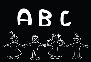 Kids learning alphabet, vector art