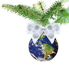 christmas globe on tree with white bow