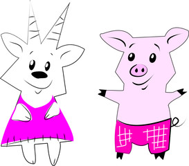 Goat and piglet