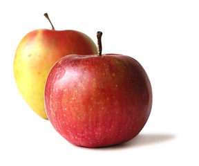 two isolated red apples in a white background