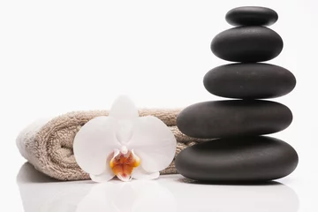 Printed roller blinds spa stones towel and orchid