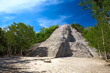 Mayan Nohoch Mul pyramid in Coba, Mexico