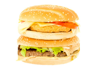 Cheeseburger and hamburger