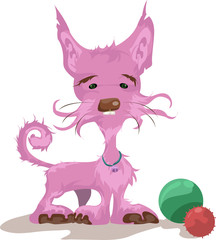 pink cat with colorful balls