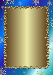 Christmas blue  frame with silvery vintage ornament