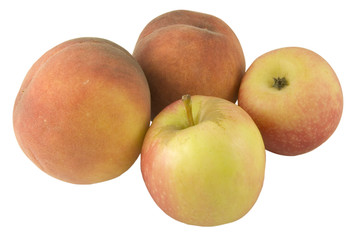 peaches and apples isolated on white background