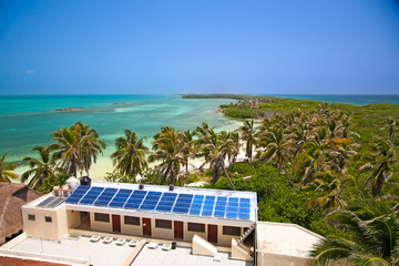 building with a solar panel on the Isla Contoy, Mexico