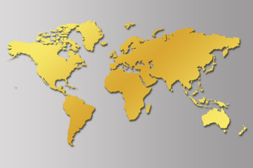 Fototapeta na wymiar Golden World map with shadows