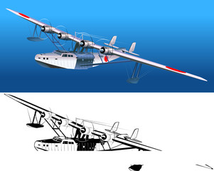 Vector retro seaplane 30-s