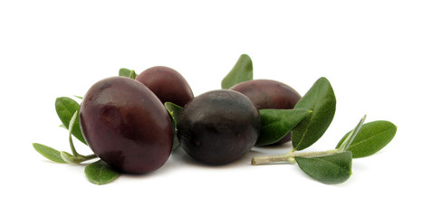 Black olives with green leaves