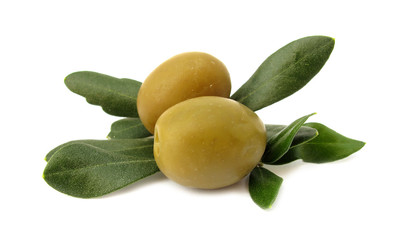 Olives ripe with green leaves