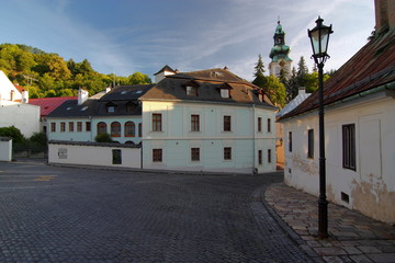 Early morning sunlight on old town of Banska Stiavnica, Slovakia