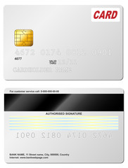 Blank credit card vector template. Front and back view.
