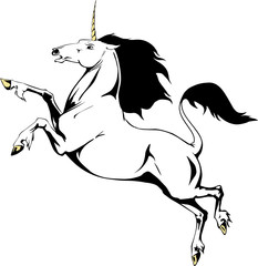 vector illustration of a unicorn white horse - obrazy, fototapety, plakaty