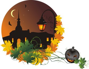 Halloween. Nightly city. Abstract composition for sticker