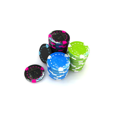 multicolor poker chips - isolated on white