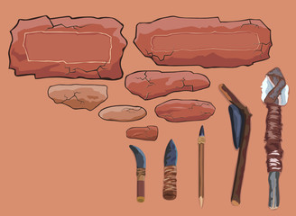Stone frames and primitive tools.