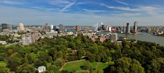 Foto op Plexiglas Erasmusbrug luchtpanoramabeeld van Rotterdam