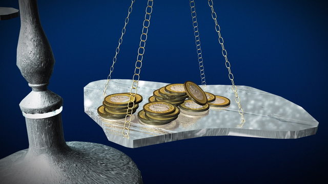 Animation 3D of a balance with money