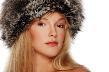 Portrait of girl in fur hat