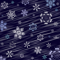 Dark blue christmas background with flying snowflakes