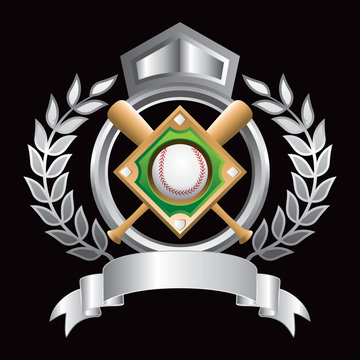 Silver royal display of baseball diamond and crossed bats