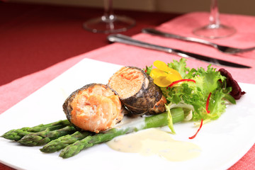 Rosemary roasted salmon served with asparagus