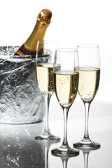 Champagne flutes and ice bucket