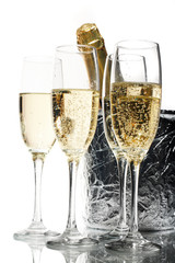 Champagne flutes and ice bucket