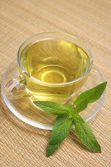 cup of green tea with mint