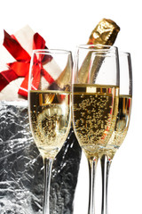 Champagne flutes and ice bucket