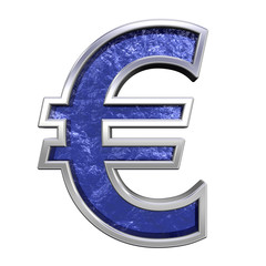 Euro sign from blue glass cast with chrome frame alphabet set.