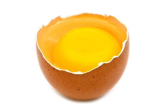 open egg on white background