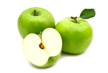 slice green apples on white background