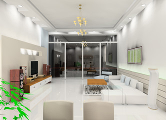 a living room with white sofa