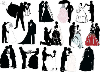 wedding couple silhouette set